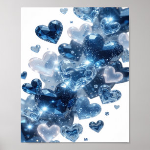 Poster Elegante BLUE HEARTS Prata