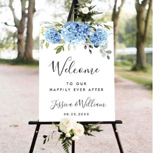 Poster Elegante Blue Hydrangea Eucalyptus Wedding Bem-vin