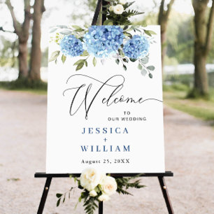Poster Elegante Blue Hydrangea Eucalyptus Wedding Bem-vin