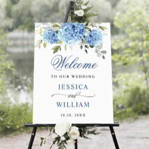 Poster Elegante Blue Hydrangea Eucalyptus Wedding Bem-vin