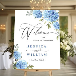 Poster Elegante Blue Hydrangea Eucalyptus Wedding Bem-vin