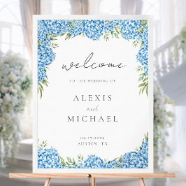 Poster Elegante Blue Hydrangea Floral Weding Bem-vindo