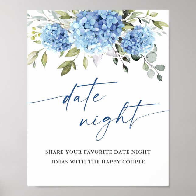 Poster Elegante Blue Hydrangea Ideias Noturnas Casamento (Frente)