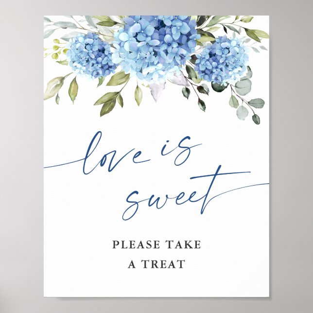Poster Elegante Blue Hydrangea Love é doce casamento (Frente)