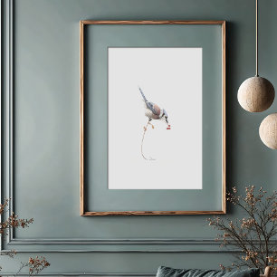 Poster Elegante Blue Jay Watercolor Art com Berries verme