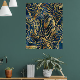 Poster Elegante Blue Leaf Design