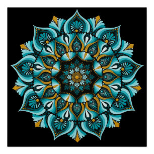 Póster Elegante Blue Mandala Sacred Geometry Boho Zen