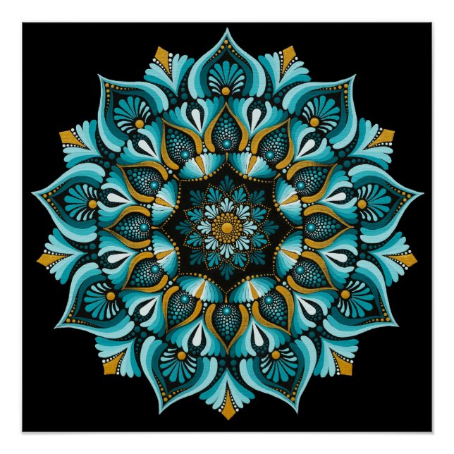 Póster Elegante Blue Mandala | Sacred Geometry Boho | Zen (Frente)