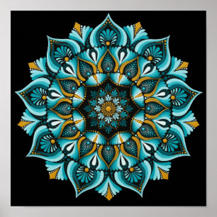 Poster Elegante Blue Mandala   Sacred Geometry Boho   Zen