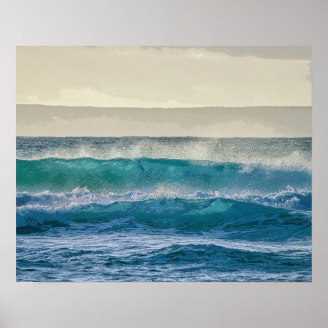Poster Elegante Blue Ocean Waves Acrylic Trabalho de arte (Frente)