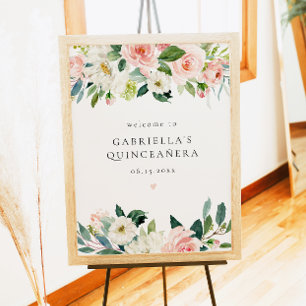 Poster Elegante Blush Floral Cor-de-Rosa Quinceañera Bem-