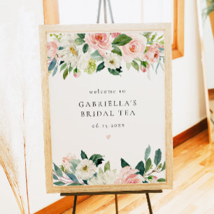 Poster Elegante Blush Pink Floral Bridal Tea Bem-vindo