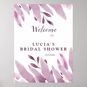 Poster Elegante Boas-vindas de Chuva de Noiva com Folhas
