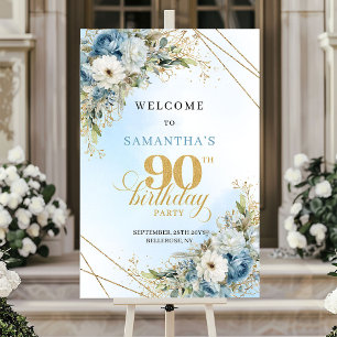 Poster Elegante Boho azul poeirento dourado 90º aniversár