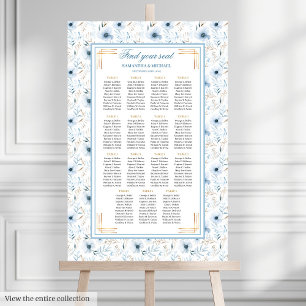 Poster Elegante Boho Dusty Blue Glitter Seating Chart
