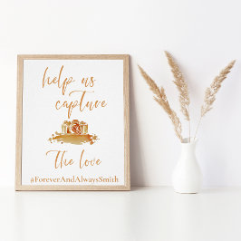 Poster Elegante Boho laranja | Sinal de hashtag de casame