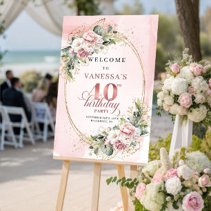 Poster Elegante Boho Rosa Poento Vegetação 40º Aniversári