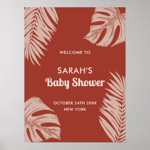 Poster Elegante Boho Tropical Leaves Chá de fraldas bem-v