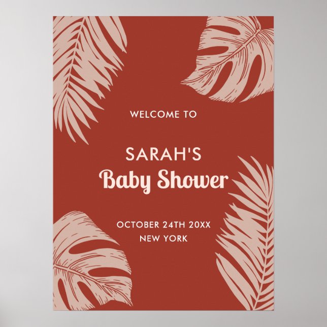 Poster Elegante Boho Tropical Leaves Chá de fraldas bem-v (Frente)