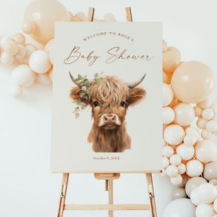 Poster Elegante Boho Vaca das Terras Altas Chamada de Beb