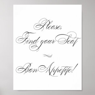 Poster Elegante Bon Apetite Caligrafia Negra Localizar