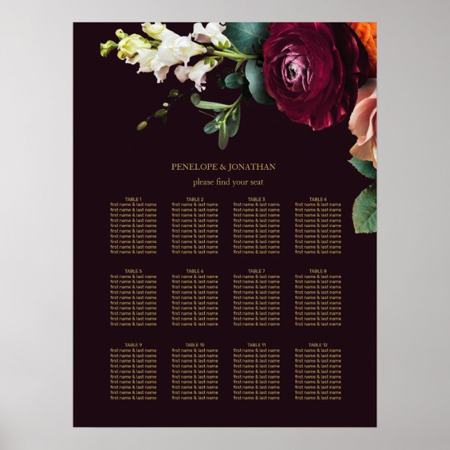 Poster Elegante Borgonha Floral Dourada (Frente)