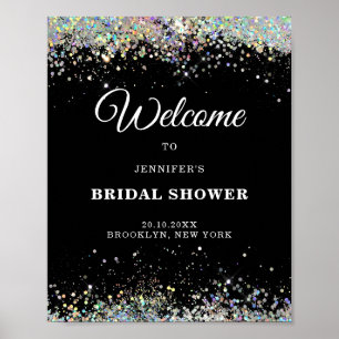 Poster Elegante Brilho Holográfico CHUVA DE ARROZ Preto