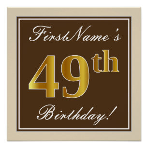 Póster Elegante, Brown, Faux Dourado 49º Aniversário + 