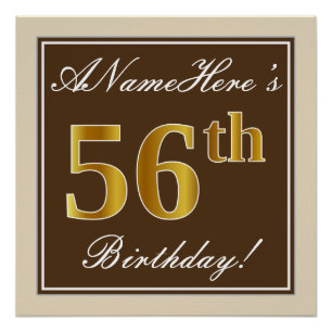 Póster Elegante, Brown, Faux Dourado 56º Aniversário +