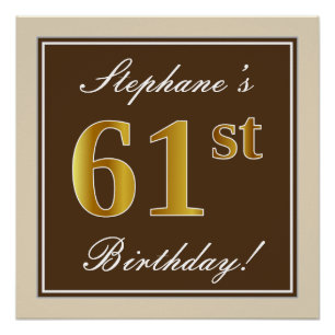 Póster Elegante, Brown, Faux Dourado 61 rua Aniversário