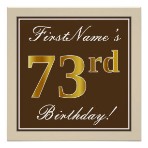 Póster Elegante, Brown, Faux Dourado 73º Aniversário +