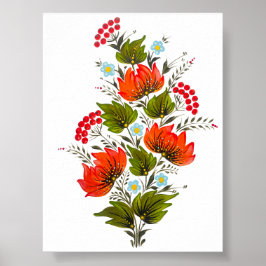 Poster Elegante Buquê Floral Arte Folclórica