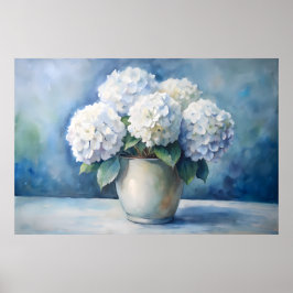 Poster Elegante Buquê Floral de Hortênsias Brancas