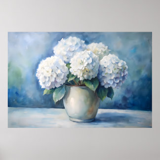Poster Elegante Buquê Floral de Hortênsias Brancas