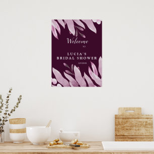 Poster Elegante Burgundy Big Leaves Chá de panela bem-vin
