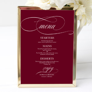 Poster Elegante Burgundy Marsala - Sinal de Menu de Casam