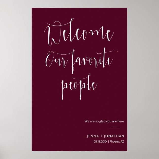 Poster Elegante Burgundy - Sinal de Cerimônia de Boas-vin (Frente)