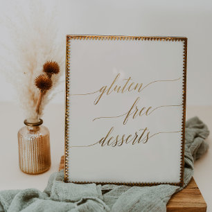 Poster Elegante Caligrafia Dourada Ivory Gluten Free Dess