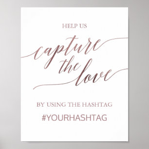 Poster Elegante Caligrafia em Dourado Rosa Captura o Amor
