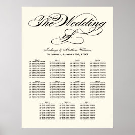 Póster Elegante Caligrafia Preta Assento de Casamento em 
