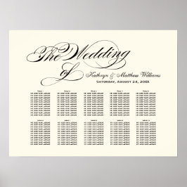 Poster Elegante Caligrafia Preta Assento de Casamento em 
