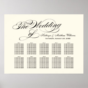 Poster Elegante Caligrafia Preta Assento de Casamento em