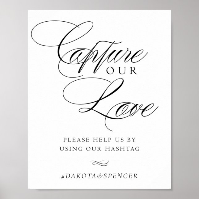 Poster Elegante Capture nossa Hashtag de Caligrafia Negra (Frente)