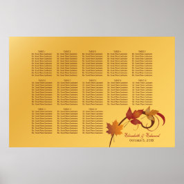 Póster Elegante Cartão Amarelo Folhas Caindo Boda Assento
