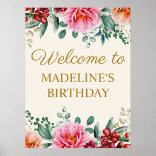 Poster Elegante Cartão de Boas-Vindas de Aniversário Rosa