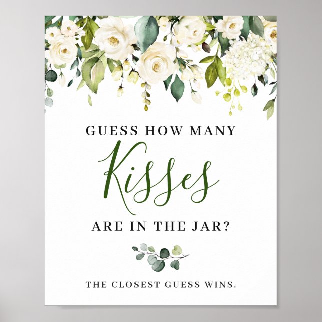 Poster Elegante Cartaz de Sinal de Flores de Rosas Branca (Frente)