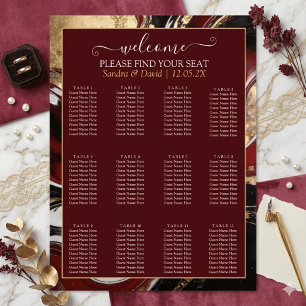 Poster Elegante Casamento com Mármore em Burgundy e Doura