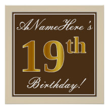 Elegante, Castanho, Faux Dourado 19º Aniversário +