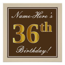 Póster Elegante, Castanho, Faux Dourado 36º Aniversário +