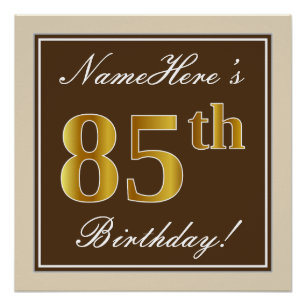 Póster Elegante, Castanho, Faux Dourado 85º Aniversário +
